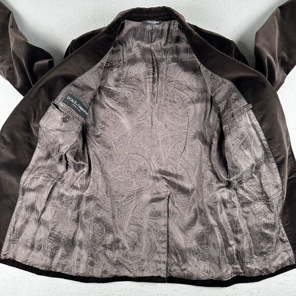 Dolce And Gabbana Blazer Men’s Small Brown Velvet 2 Button Notch Collar Lined - Picture 12 of 16